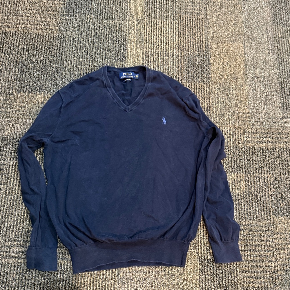 Polo by Ralph Lauren Men's Deep Blue V-Neck Long Sleeve Sweater